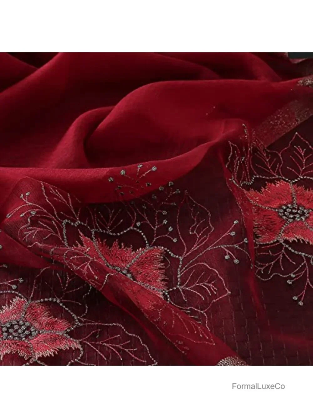 30% Silk 70% Acrylic Embroidered Floral Long Scarf Wrap Shawl